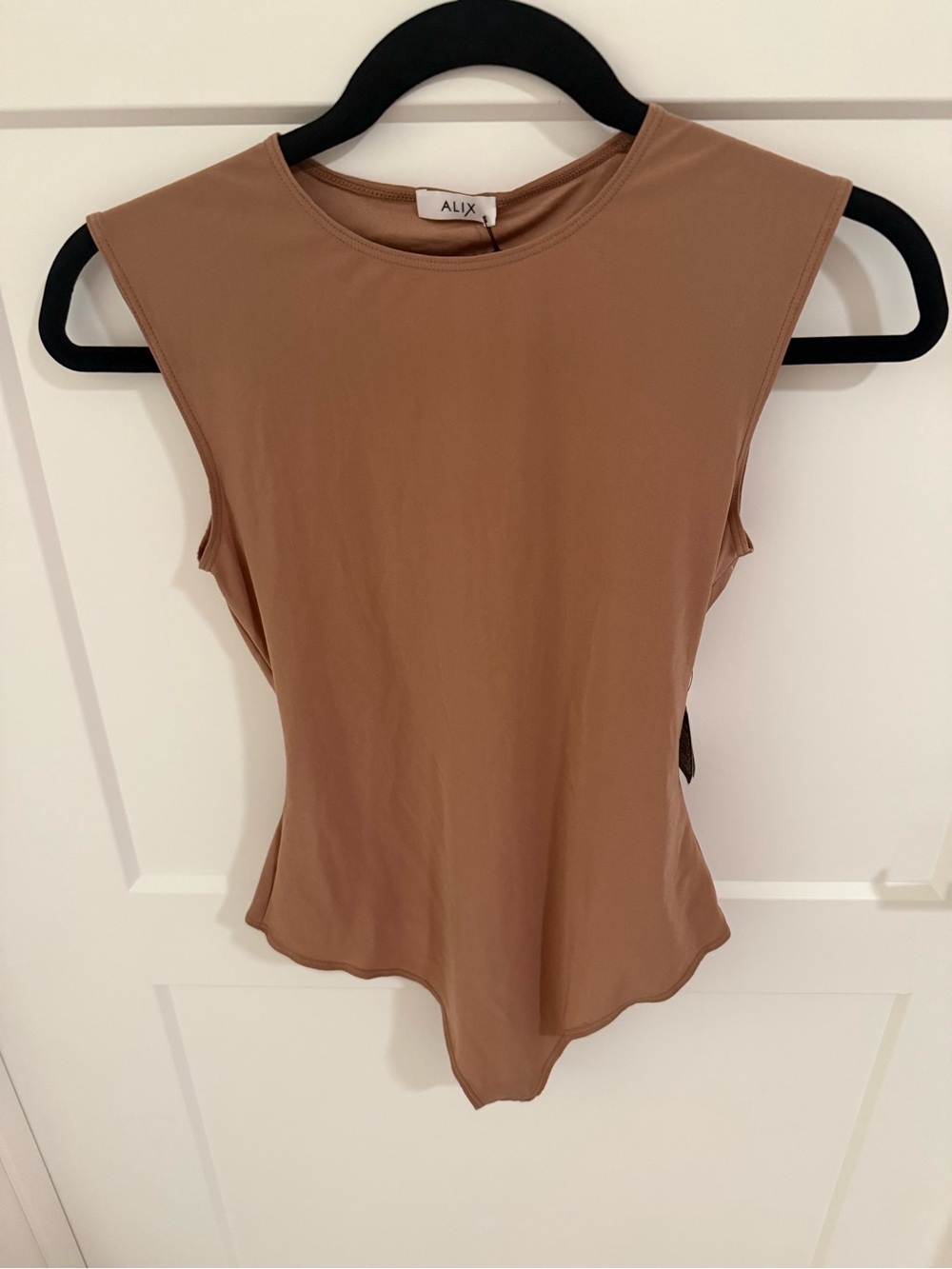 ALIX NYC NWT Sleeveless Bodysuit Small Taupe Stretch Crew Neck Designer Made USA